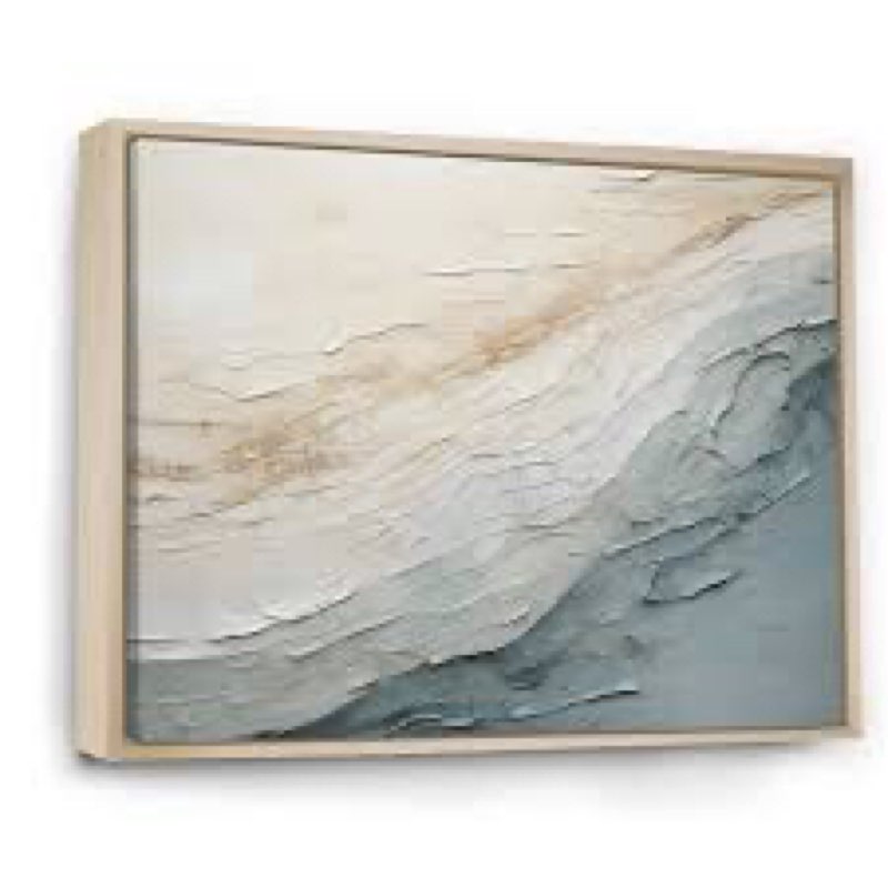 Designart Minimalism Beige and Grey Wave Horizon I Coastal Minimalism  with brown frame.