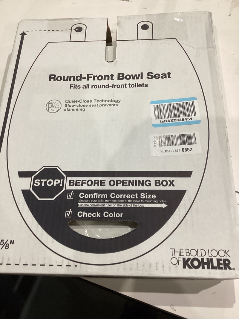 Condition photo showing Good Condition for KOHLER 20111-0 Brevia, Slow Close Toilet Seat, Round Toilet Seat, Grip-Tight Bumpers Quick-Attach Hardware, White White Round Quiet-Close