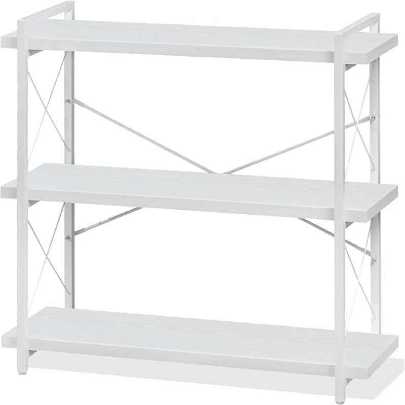 hchqhs bookshelf, 3-tier industrial bookcase, open book shelf, freestanding horizontal bookshelves w