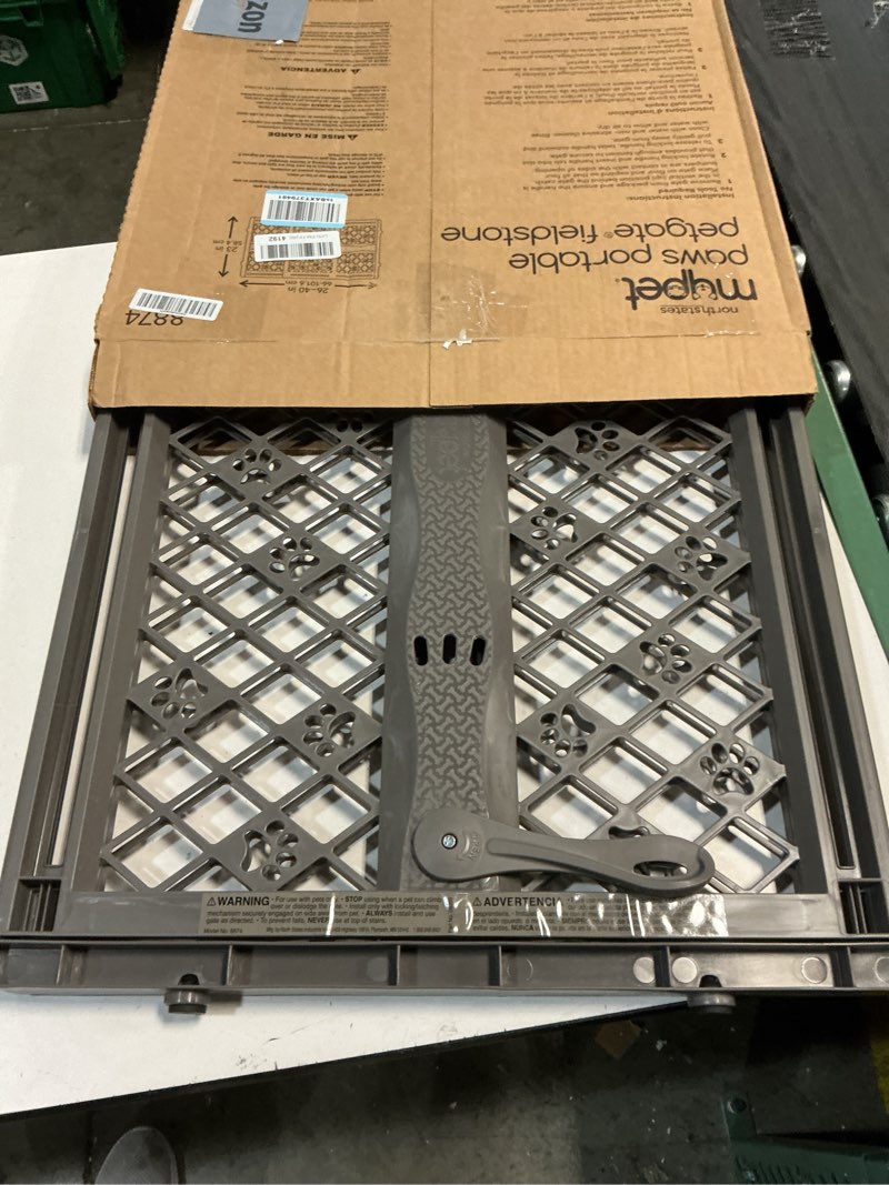 Condition photo showing New/Like New for MYPET North States Paws Portable Pet Gate: 26-40" Wide. Pressure Mount. No Tools Needed. Made in USA, 23" Tall, Expandable, Durable Dog Gates for Doorways, Fieldstone Gray