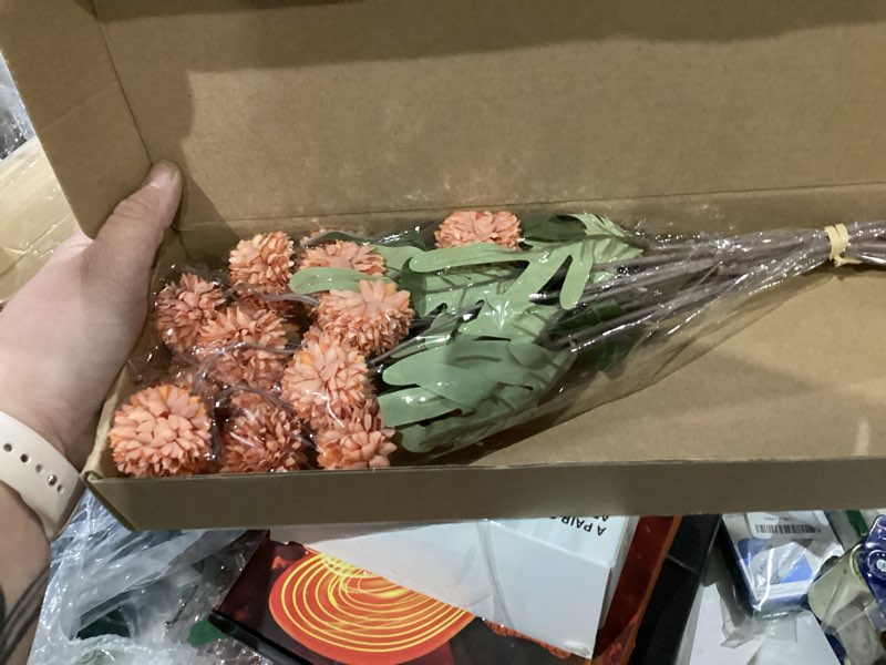 Condition photo showing New/Like New for Ling's moment Pompon Mum Artificial Flower, 5pcs Faux Silk Mini Chrysanth with Stems, Bulk Fake Wedding Filler Flowers for DIY Bouquet Centerpieces Arrangements Shower Decorations, Burnt Orange Or-burnt Orange