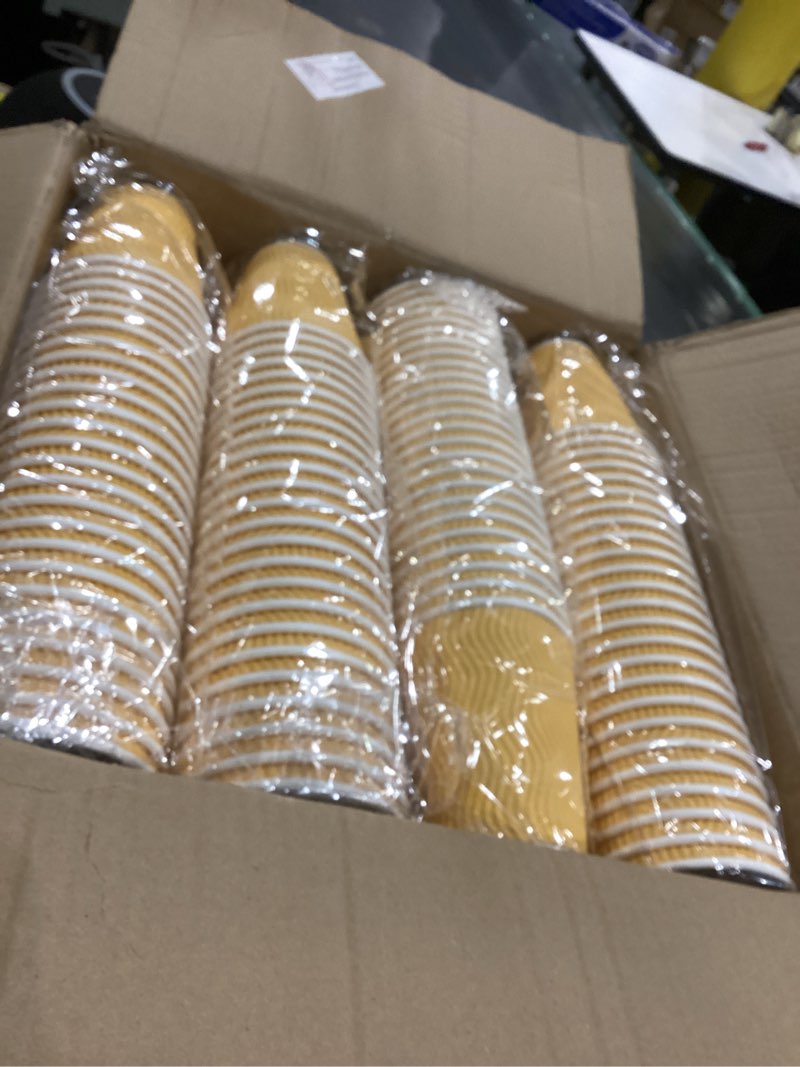 Condition photo showing Good Condition for Lamosi Disposable Coffee Cups 12 OZ 100 Pack, Paper Coffee Cups 12 OZ for Hot Drinks or Cold Beverages, Insulated Corrugated Ripple Wall Cup No Lids for Office, Cafe, Home or Travel (Champagne) Champagne 12OZ-100