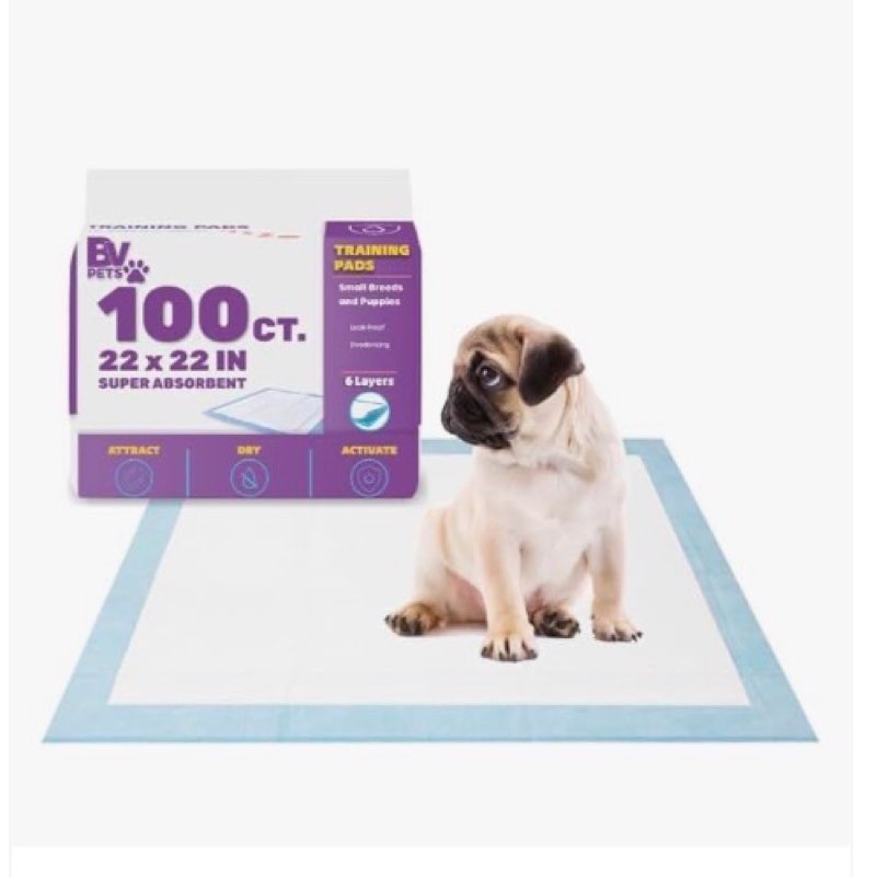 bv puppy pads leak-proof 100 count 22\"x 22\" - absorbent pee pads for dogs with 6-layer design, rapid dry sheet & built-in attractant - dog pad with odor control, perfect for puppies & senior dogs 100 count (standard)