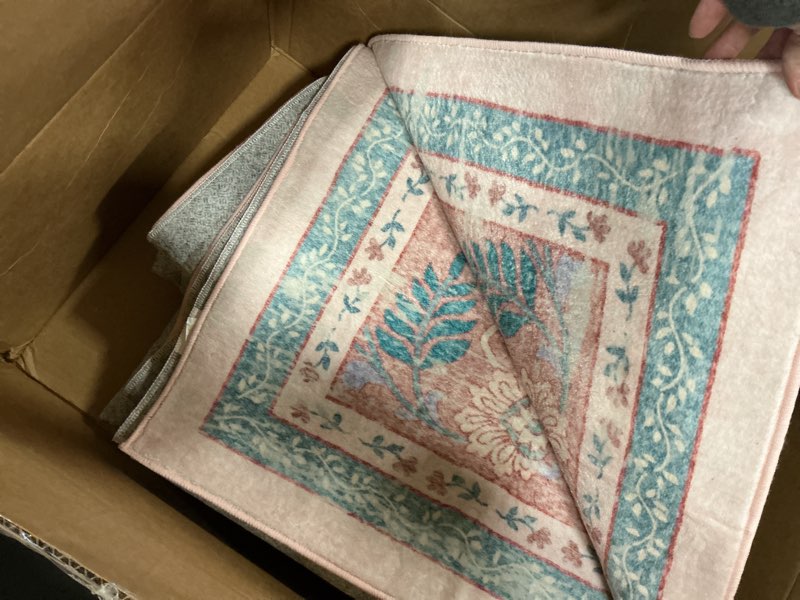 Condition photo showing As Is for DCX Floral Area Rugs 9x12 Living Room, Soft Anti-Skid Machine Washable Pink Area Rugs Stain Resistant