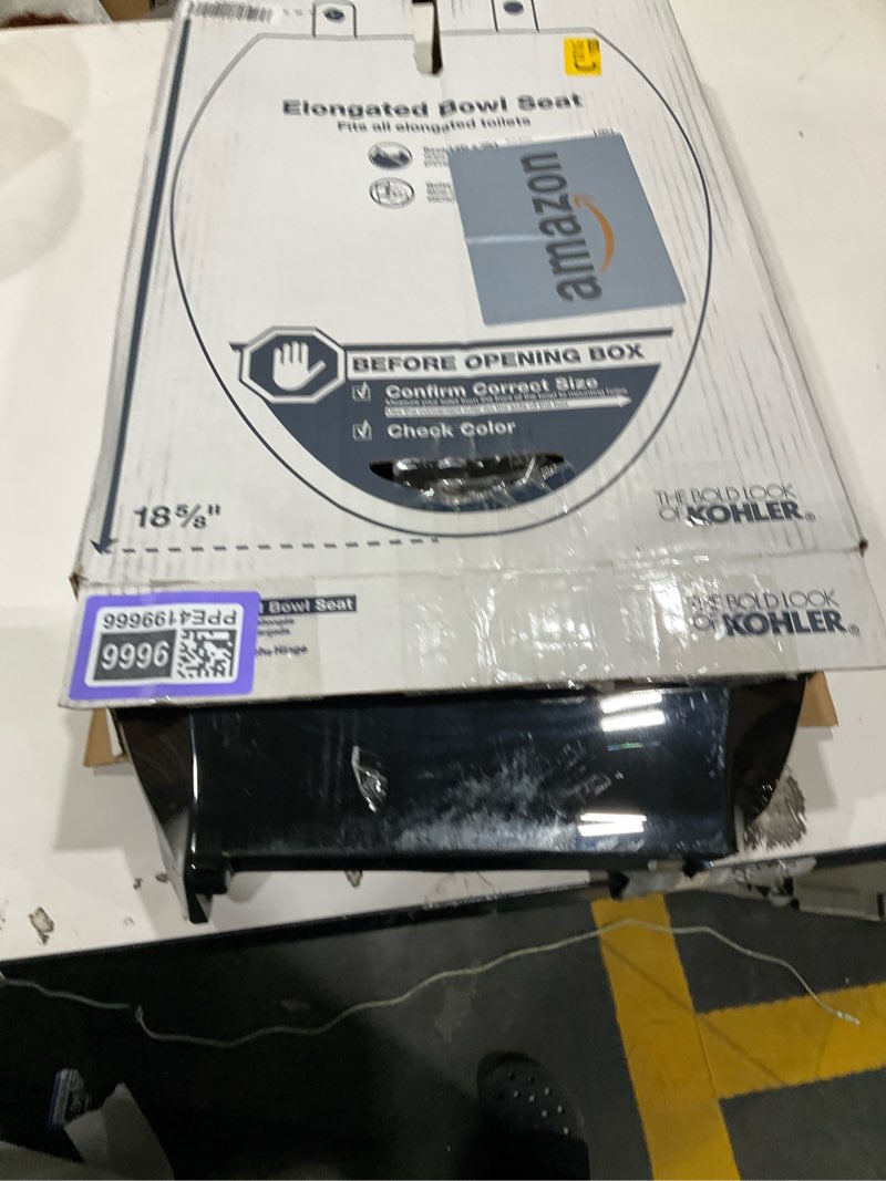 Condition photo showing Good Condition for kohler cachet nightlight toilet seat, ready latch, elongated, black, grip-tight hardware, quiet-close lid prevents slamming elongated black night light