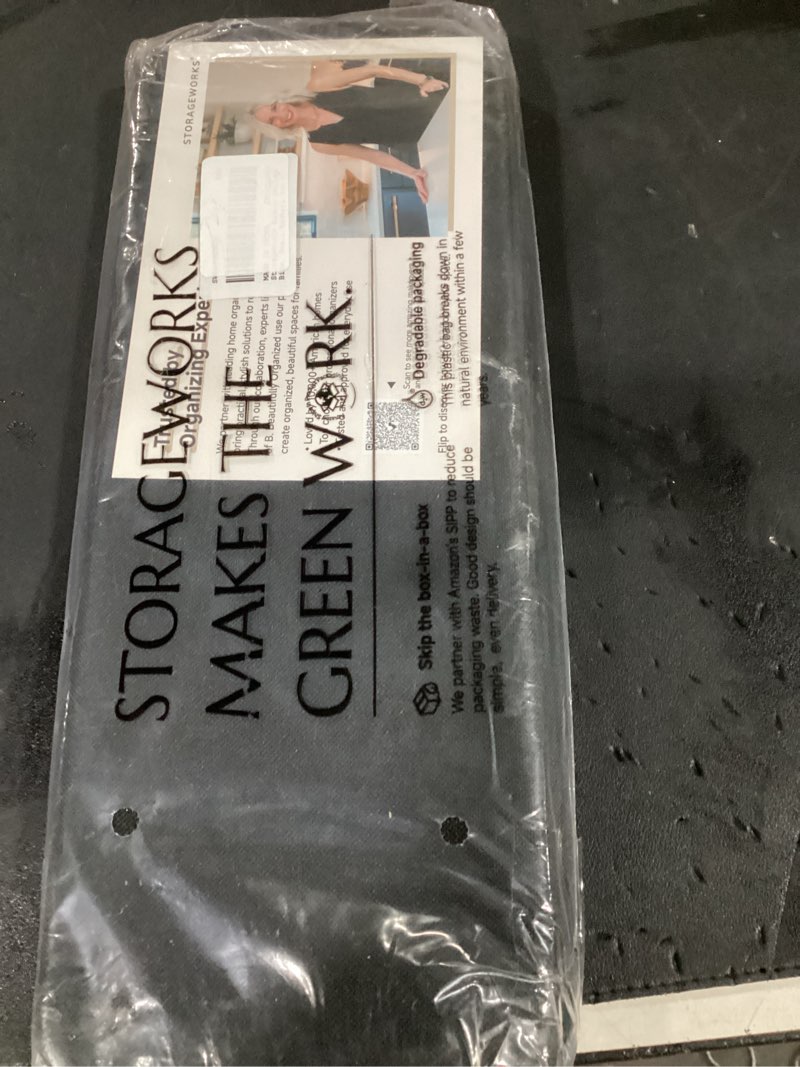Condition photo showing New/Like New for storageworks narrow storage bins, small basket for closet and shelves, fabric organizer with handles, toilet paper storage, black, 2-pack black 15"l x 6"w x 5"h