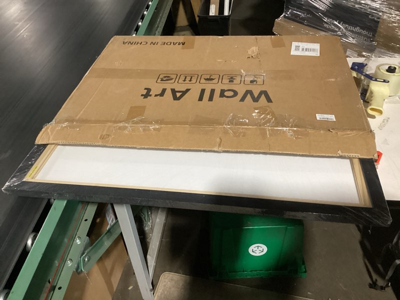 Condition photo showing Good Condition for large framed black and beige neutral abstract wall art for living room, 3 piece modern canvas prints paintings artwork for walls, minimalist lines pictures for hallway stair office wall decor 24x36 in 24" w x 36" h x 3pcs flowing