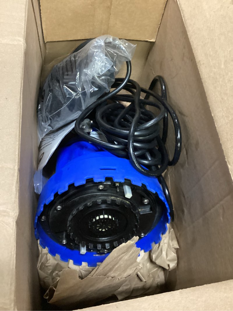Condition photo showing As Is for agiiman 1hp automatic submersible water pump, 5000gph sump pump utility pump for pool draining, water removal pump with 33' power cord for flooded areas, swimming pool, flooded house basement,blue