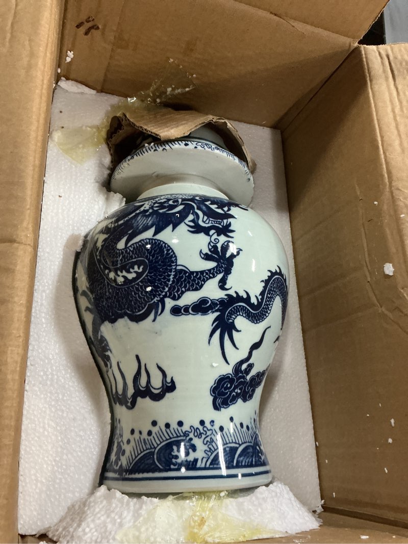 Condition photo showing Good Condition for Big Chinoiserie Blue and White Porcelain Ginger Jar with Lid- Handcrafted Decorative General Ginger Jars for Home Decor, Ginger Jar Vase (Wish dragon)