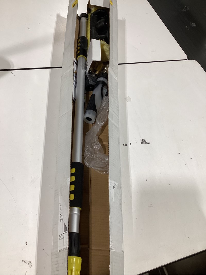 Condition photo showing Good Condition for laanpole 12ft car wash brush with long handle, car cleaning brush with 12 inch soft bristle and soap dispenser, solar panels cleaner with telescoping pole for rv, truck, boat, house siding, yellow 12ft yellow