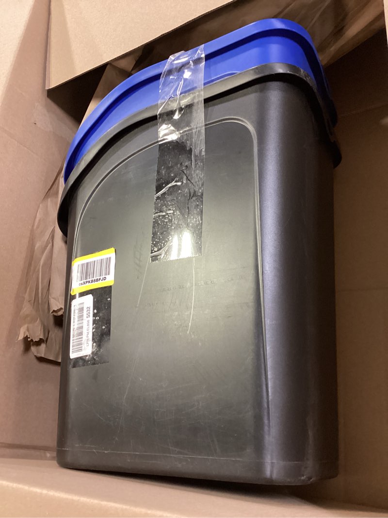 Condition photo showing Good Condition for Rubbermaid Undercounter Small Trash Can, 2 Pack Blue and Black for Recycling/Waste, 9.4-Gallon, Fits under Sink/Desk/Cabinet for use in Kitchen/Bathroom/Office