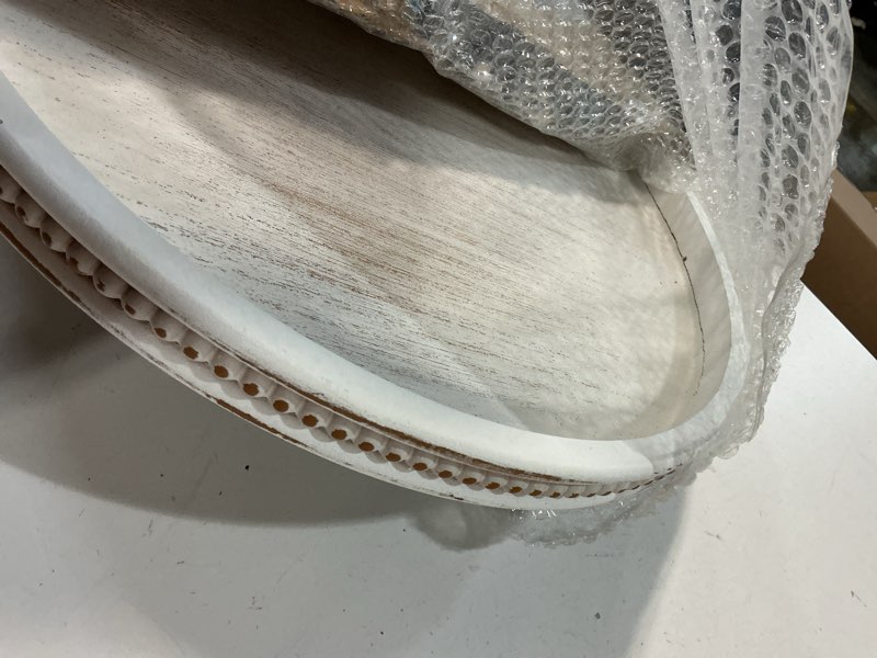 Condition photo showing Good Condition for Hanobe Large Round Decorative Tray: 45cm White Coffee Table Beaded Tray Circle Rustic Big Wood Trays Decor Farmhouse Ottoman Vintage Centerpiece Serving Home for Counter 17.7" White Washed