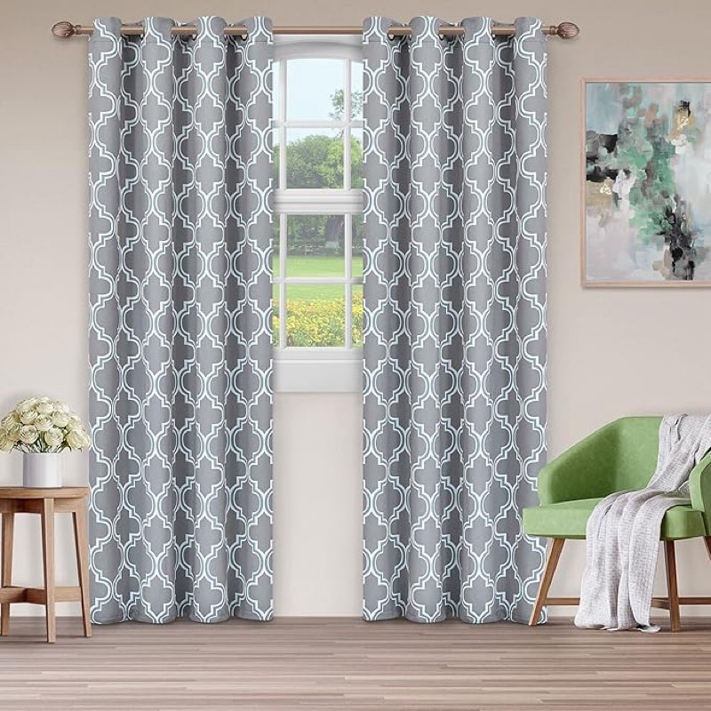 Superior Bohemian Trellis Quality Soft, Insulated, Thermal, Woven Blackout Grommet Printed Curtain Panel Pair (Set Of 2) 52" x 84" - Silver