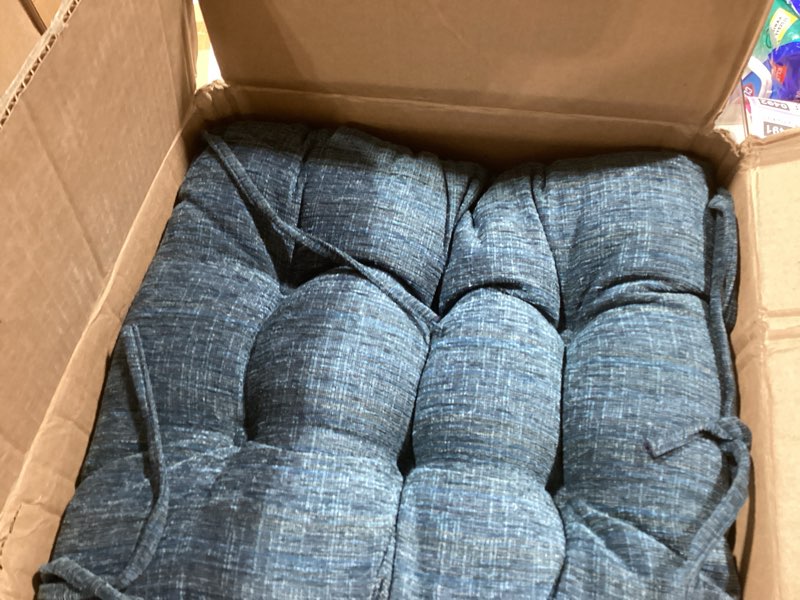 Condition photo showing Good Condition for The Gripper Twill Jumbo XL Non-Slip Rocking Chair Cushion Set with Thick Padding, Includes Seat Pad & Back Pillow with Ties for Indoor Living Room Rocker, 17x17 Inches, 2 Piece Set, Sapphire Chenille Saphire Blue 2 Piece Set