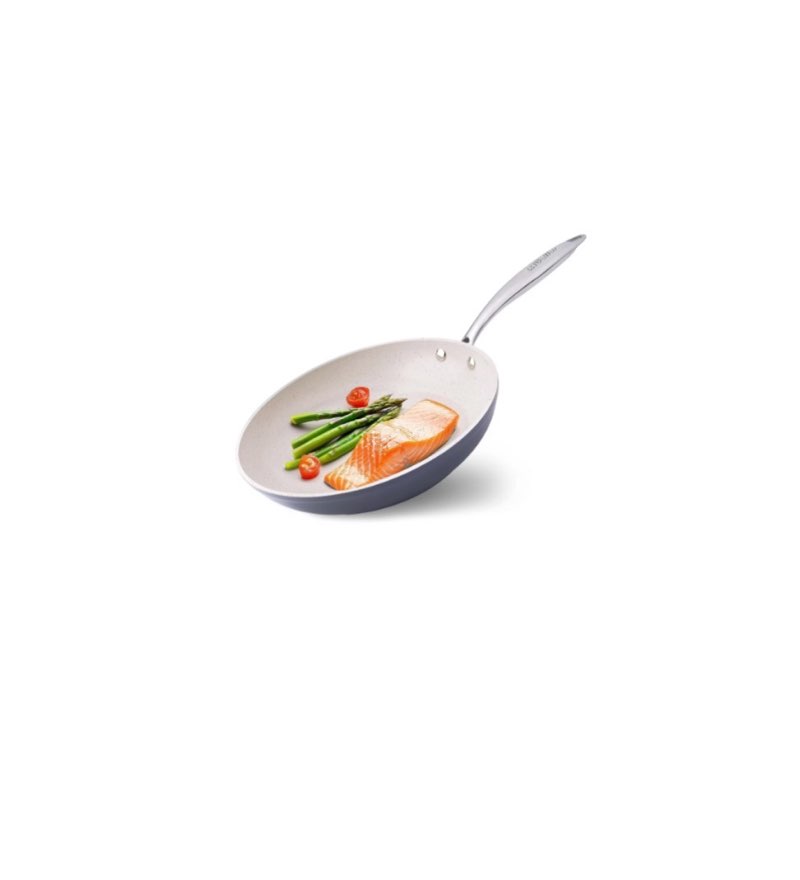MÜELLERHOME Frying Pan, Heavy Duty German Stone Coating Non Stick Frying Pans,Paella Pan, Dishwasher and Oven Safe, Even Heat Distribution, Cool Stainless Steel Handle, Light Grey
