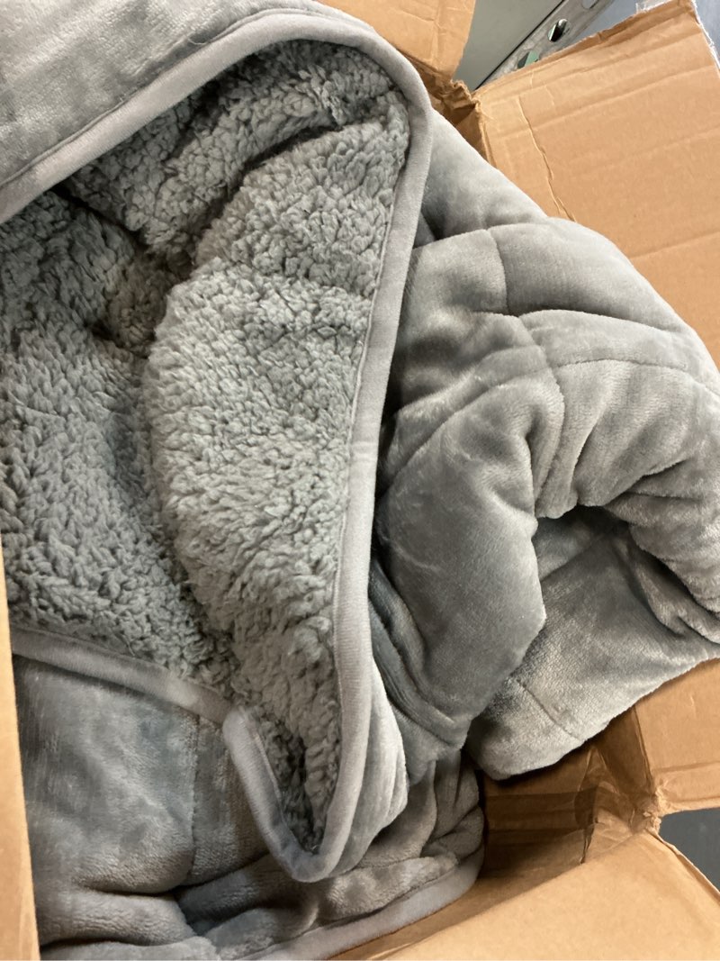 Condition photo showing As Is for cottonblue sherpa fleece weighted blanket 15 lbs for adult, flannel cozy plush bed blankets, fuzzy sherpa weighted blankets full size, minky soft blanket for sofa bed, 48 x 72 inches, grey grey 48 x 72 15 lb