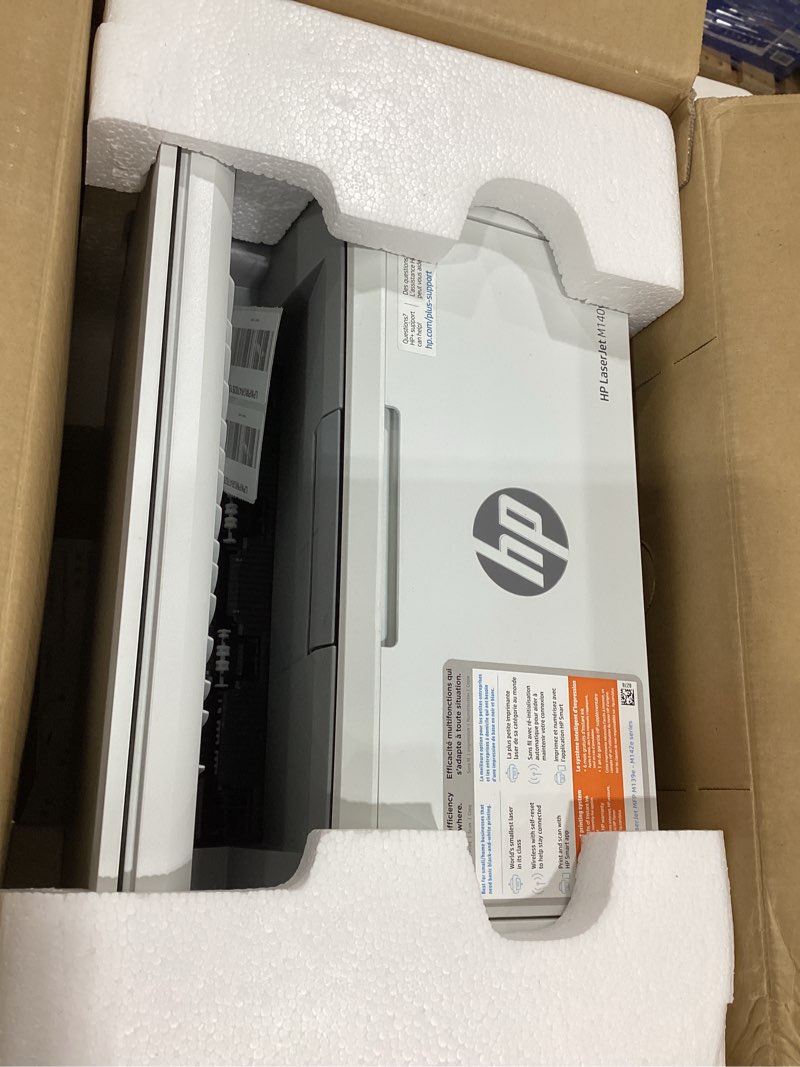 Condition photo showing As Is for hp laserjet mfp m140w wireless black & white printer, print, scan, copy, fast speeds, easy setup, mobile printing, best-for-small teams