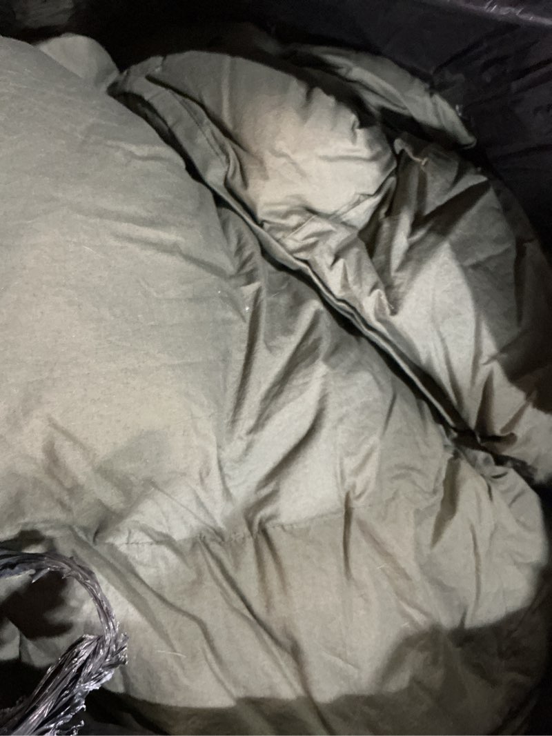 Condition photo showing As Is for quince  cotton pintuck comforter, king/cal king, dusty olive