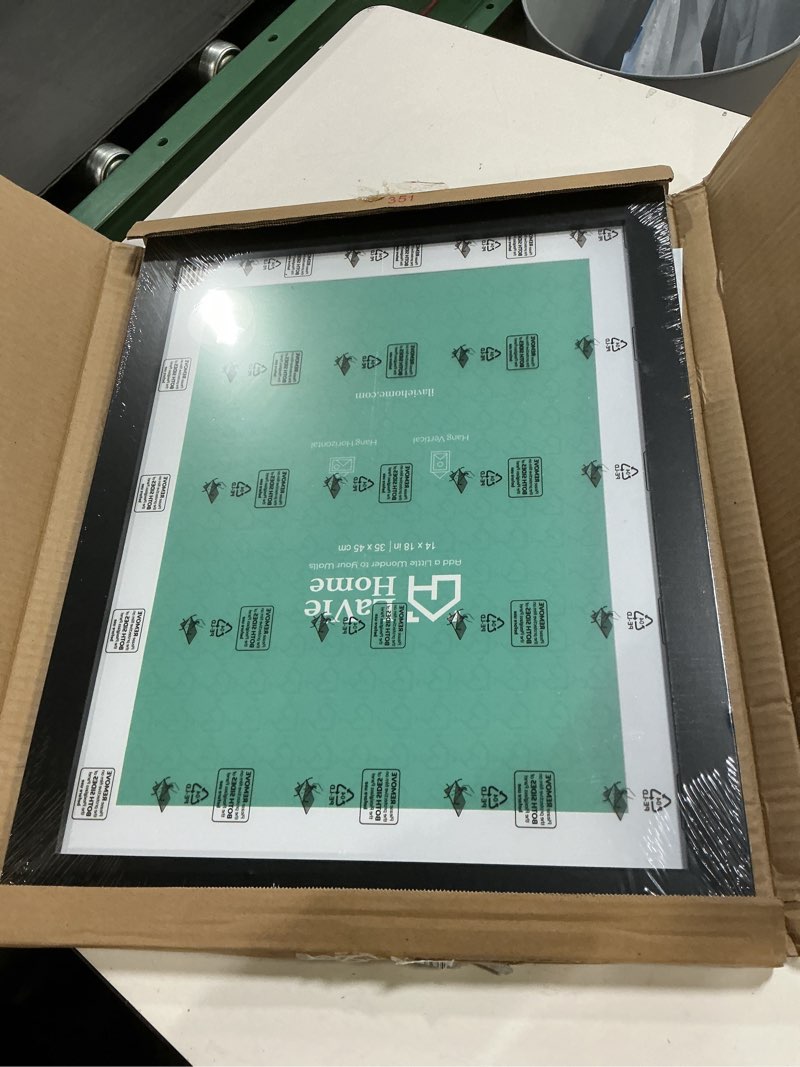 Condition photo showing Good Condition for LaVie Home 14x18 Picture Frame Black Poster Frame,Display Pictures 12x16 with Mat or 14x18 Without Mat, Stable and Sturdy Frame and Polished Plexiglass, Horizontal and Vertical Format of The Walls 14x18 Black