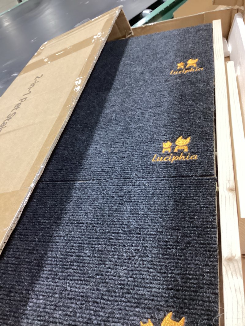 Condition photo showing Good Condition for luciphia wooden dog stairs for small dogs 2-in-1 foldable dog steps for beds cars couch anti-slip pet ramp with 3 steps indoor pet stairs for medium large older pets cats up to 220lbs 19.7"h x 23.6"l x 17.3"w-3 steps for sofas & low beds