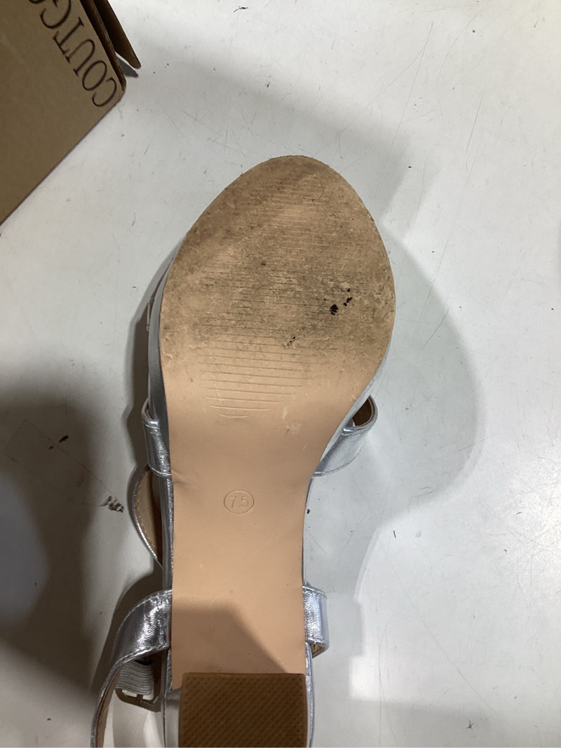 Condition photo showing As Is for coleter women's platform chunky heels ankle strap block heeled sandals party wedding shoes 7.5 silver