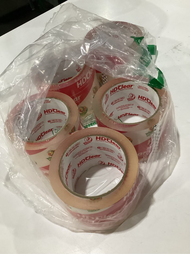Condition photo showing As Is for duck hd clear extra wide packing tape - 6 rolls of heavy duty shipping and moving packing tape – clear strong packaging tape for boxes, packing and moving supplies - 3 in. x 54.6 yards (307352), missing roll
