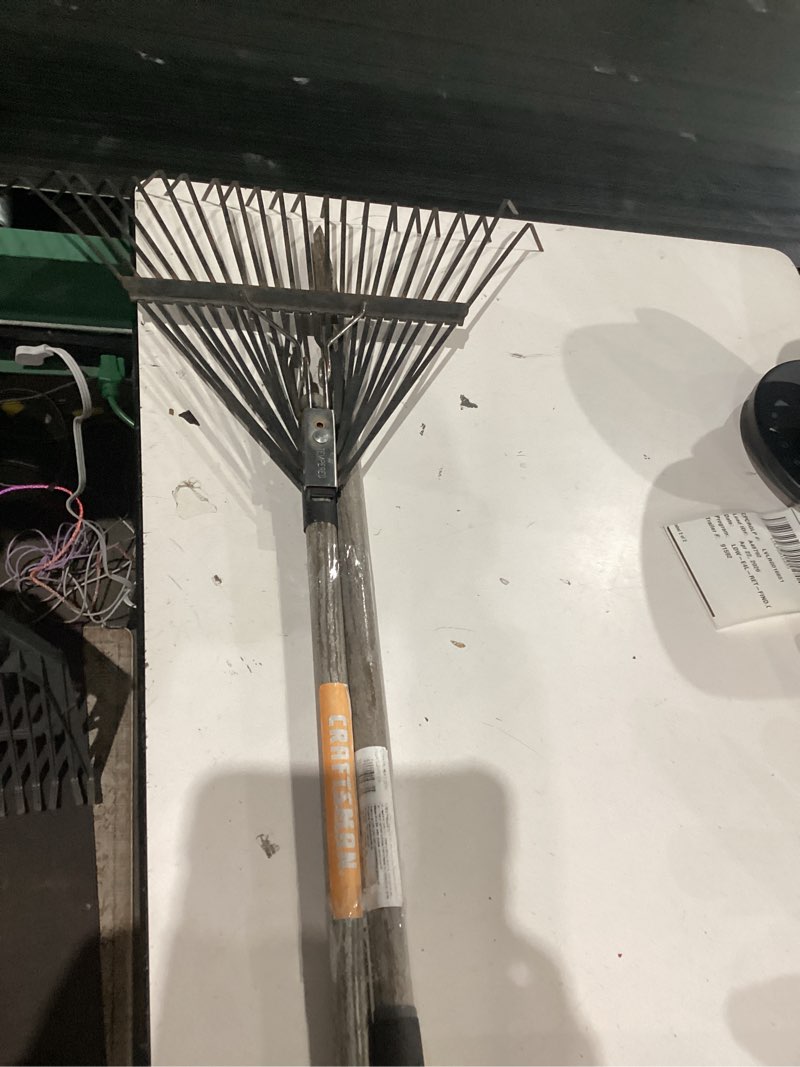 Condition photo showing As Is for craftsman 22-in steel lawn and leaf rake with wood handle