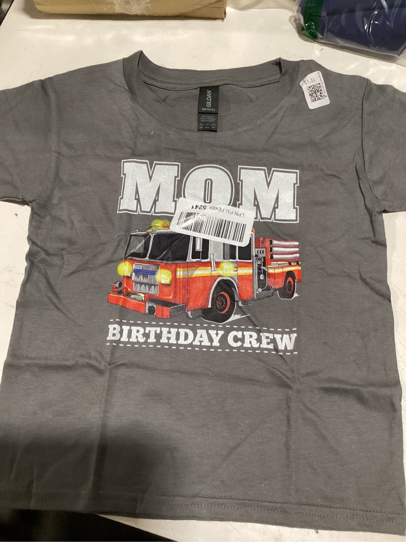 Mom Birthday Crew Fire Truck Firefighter T-Shirt color gray(Size large)
