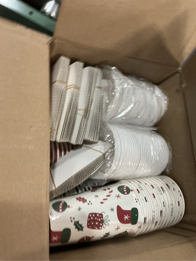 Condition photo showing Good Condition for Christmas To Go Coffee Cups with Lids 16 oz Insulated Cups, 48 Packs Hot Cup for Chocolate/Coffee/Tea/Water/Juice, Coffee Bar Accessories with Lid & Sleeve, Christmas Cups Disposable Supplies Classic Christmas 48 sets