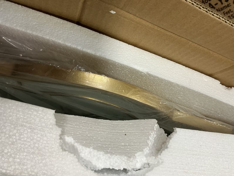 Condition photo showing Good Condition for Chende 28" x 36" Large Mirror for Decor, Gold Decorative Mirror with Beveled Glass Wood Frame, Rectangular Irregular Wall Decor for Living Room Decoration, Horizontal or Vertical Gold 36"L x 28"W