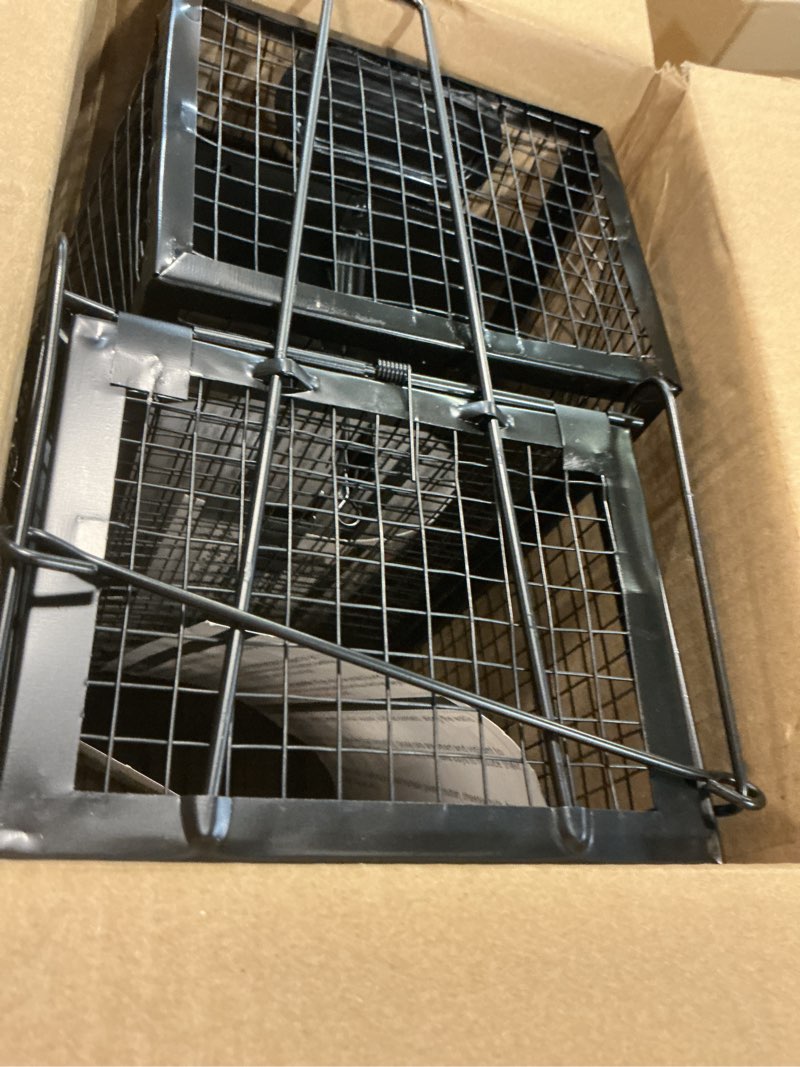 Condition photo showing As Is for 2-Pack Rat Traps Humane Live Mouse Vole Chipmunk Trap Cage for Indoors and Outdoors (Black)