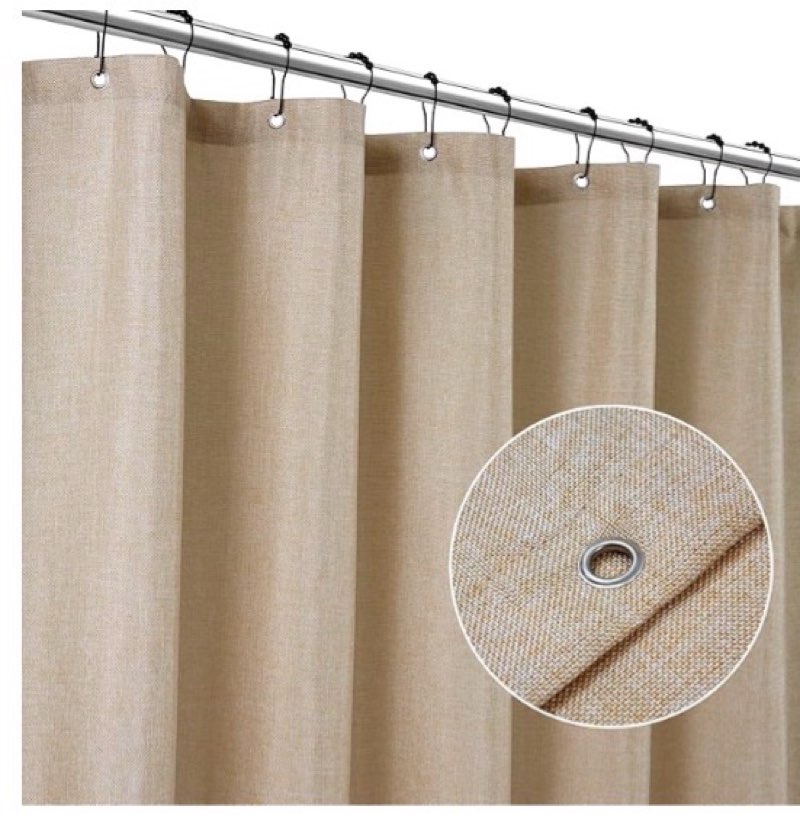 SUMGAR Linen Shower Curtain Beige Textured Fabric Cloth Neutral Elegant Washable Hotel Luxury Heavy Duty Shower Curtains Set with Hooks for Farmhouse Bathroom 72" x 72"