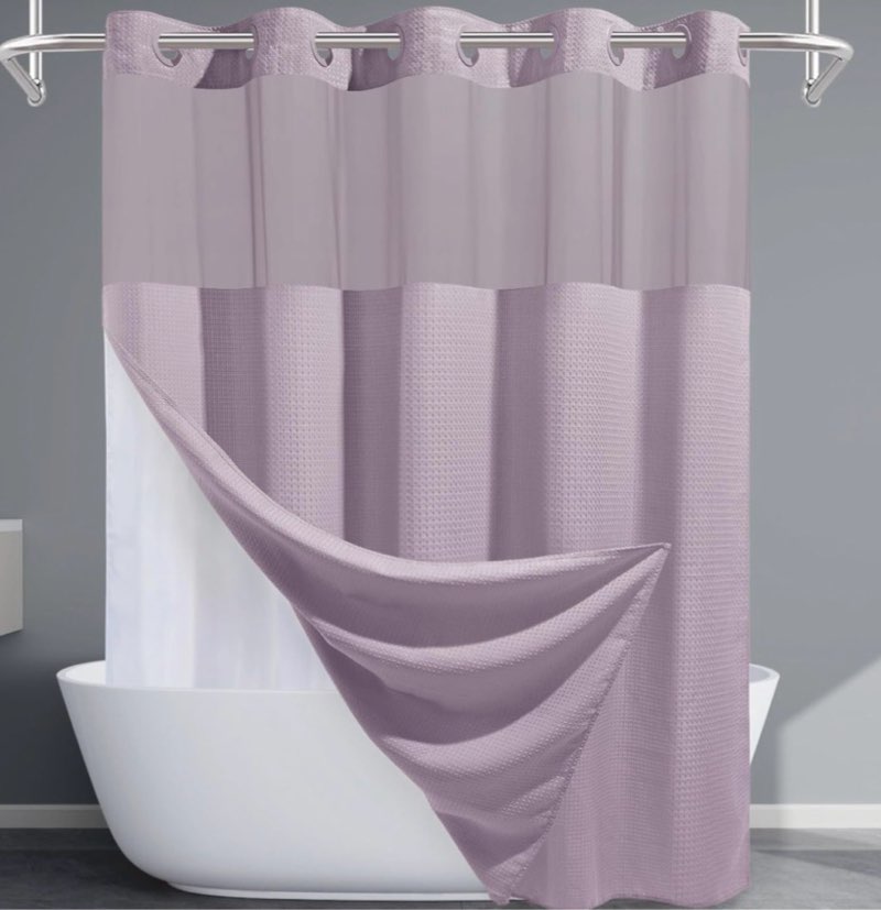 River Dream Heavyweight No Hooks Required Dotted Waffle Weave Shower Curtain with Snap in Liner?Bathroom Curtains Shower Set - 71W x 74H,Hotel Grade,Spa Like Bath Curtain,White