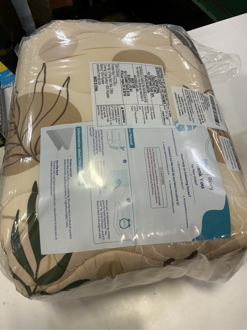 Condition photo showing New/Like New for blissful diary baby play mats for floor, 71x59 inch extra thicker & large soft cushioning foam playmats for babies and toddlers, foldable washable baby crawling mat for playpen, earth tones design earth tones 71" x 59"