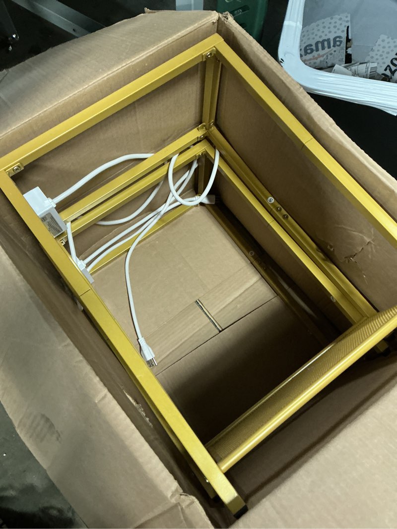 Condition photo showing As Is for hoobro side table with charging station, 3-tier slim nightstand with storage shelves, end table with usb ports & power outlets, tempered glass, modern style, for living room, bedroom, gold gd77ubz01