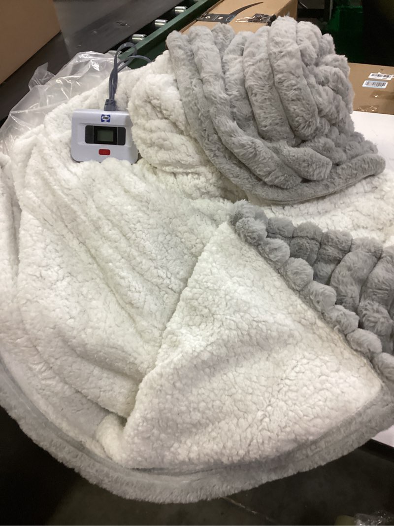 Condition photo showing As Is for Sealy Electric Blanket Full Size 72"*84",Super Cozy Faux Fur to Sherpa Reversible Heated Blanket Full Size with 10 Heating Levels & 1-12 Hours Auto Off Overheating Protection Machine Washable,Grey Light Grey Full Size 72" x 84"