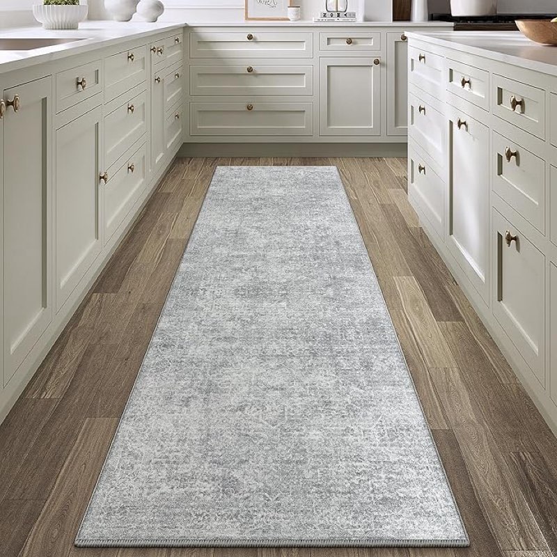 PureCozy 2x8 Runner Rug Washable Vintage Indoor Hallway Carpet Non Slip Grey
