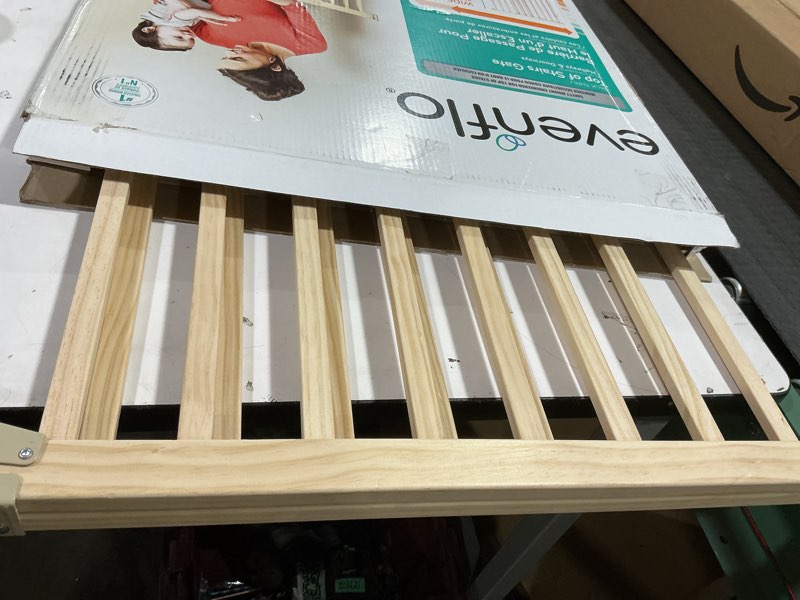 Condition photo showing Good Condition for Evenflo Walk-Thru Top of Stairs Baby Gate, Natural Wood