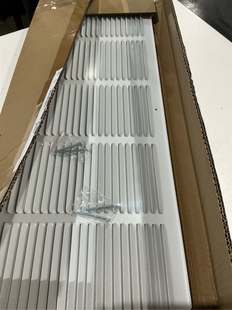 Condition photo showing Good Condition for fancat 30"w x 10"h return air grille [duct opening size], steel hvac return air vent cover for wall & ceiling, white powder-coated rust-resistant ac cold air return, outer dimensions 31.75"w x 11.75"h 30''wx10''h [duct opening]