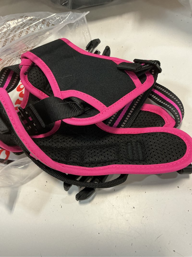 Condition photo showing As Is for rabbitgoo dog harness no pull with 2 leash clips, adjustable soft padded, reflective oxford no choke pet vest with easy control handle for large dogs, black & hot pink, l large black & hot pink