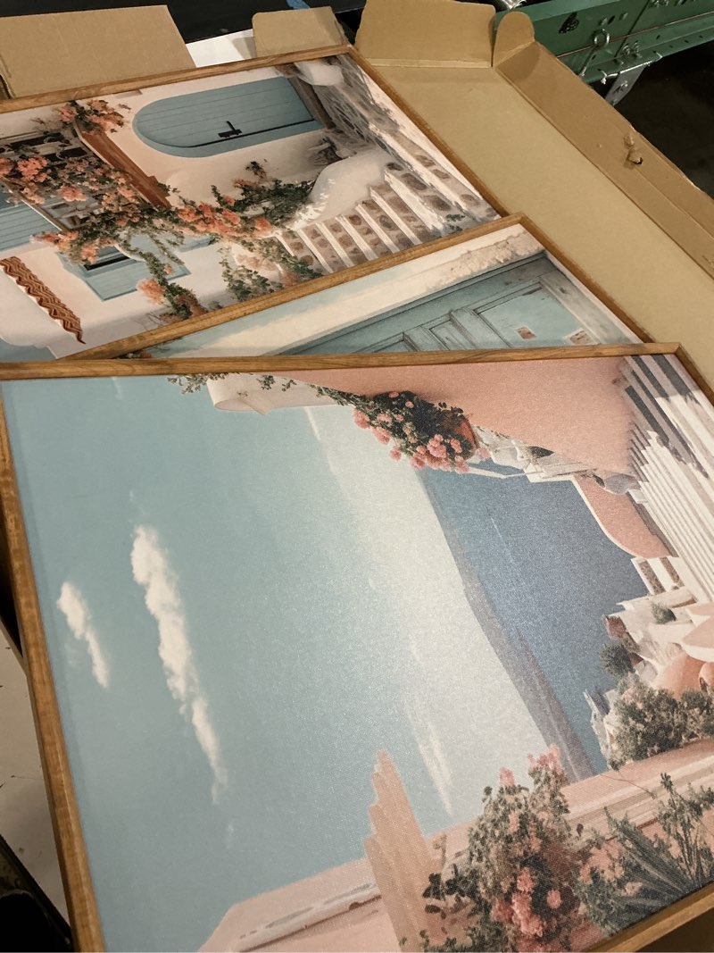 Condition photo showing Good Condition for kairne italy amalfi coast cityscape framed canvas wall art set-16"x24"x3 | italian mediterranean wall decor,greece island landscape art prints,florida beach artwork for living room,bedroom,office 16"l x 24"w italy landscape wall art