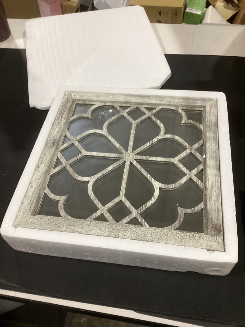 Condition photo showing As Is for Wocred 2 PCS Square Wall Mirror,Gorgeous Rustic Farmhouse Accent Mirror,Rustic White Color Entry Mirror for Bathroom Renovation,Bedrooms,Living Rooms and More ?20”?