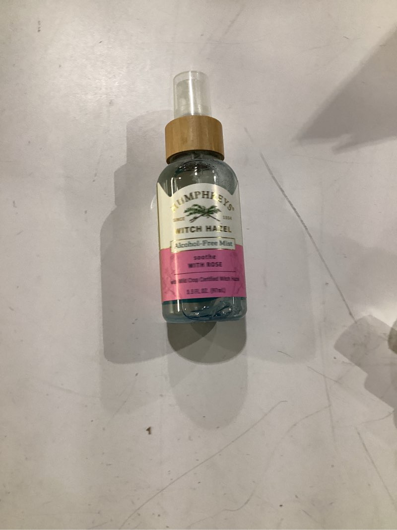 Condition photo showing New/Like New for humphreys witch hazel hydrating toner mist spray | balancing & hydrating facial toner | alcohol-free | wild harvested witch hazel | soothing rose water | 3.3 fl oz travel size | vegan & cruelty-free hydrating 3.3 fl oz (pack of 1)