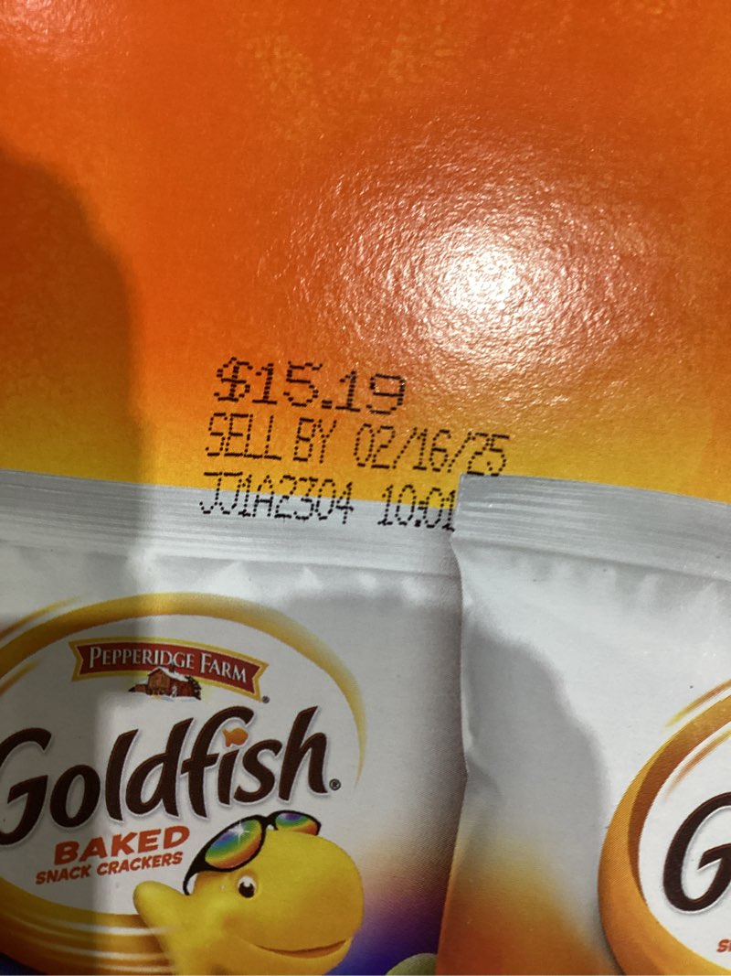 Condition photo showing As Is for Goldfish Crackers Big Smiles Variety Pack with Cheddar, Colors, and Pretzels, Snack Packs, 30 Ct