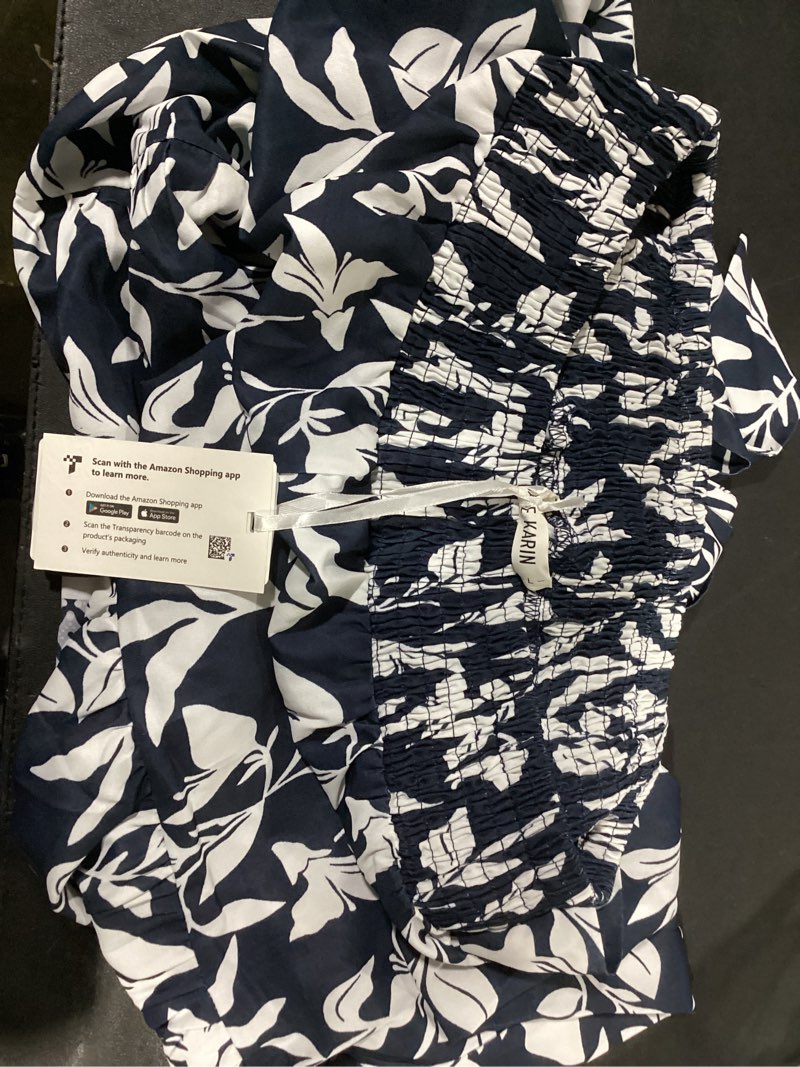 Condition photo showing New/Like New for GRACE KARIN Women's 2026 Summer Wide Leg Palazzo Pants Elastic High Waisted Boho Casual Flowy Beach Pants with Pockets Large Navy Floral