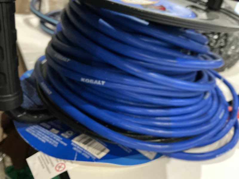 Condition photo showing As Is for kobalt 4-outlet kobalt black/blue cord reel 2-usb w/80ft 14/3 sjtw ext cord