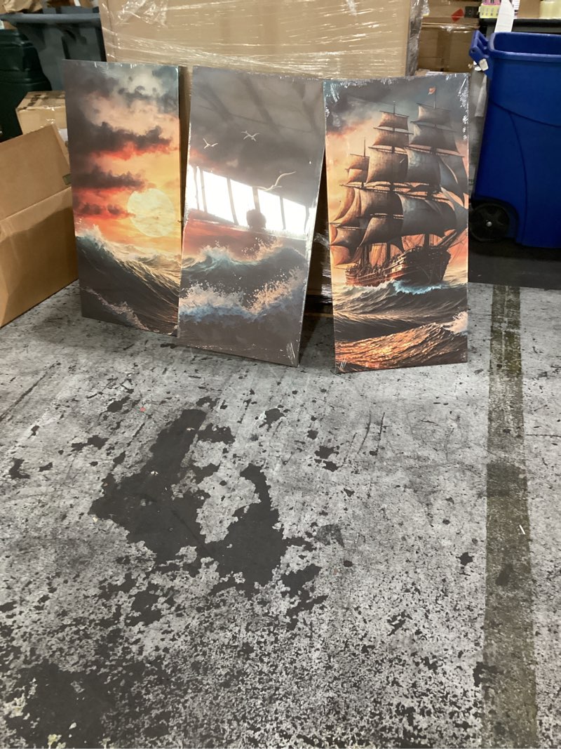 Condition photo showing New/Like New for Sailboat Wall Art for Bedroom Pirate Ship Canvas Art Wall Decor Ghost Ship Sunset Sailing in a Storm Modern Wall Art Pictures for Living Room Artwork Paintings Giclee Framed Ready to Hang 60x40 in 60x40 in Artwork-05