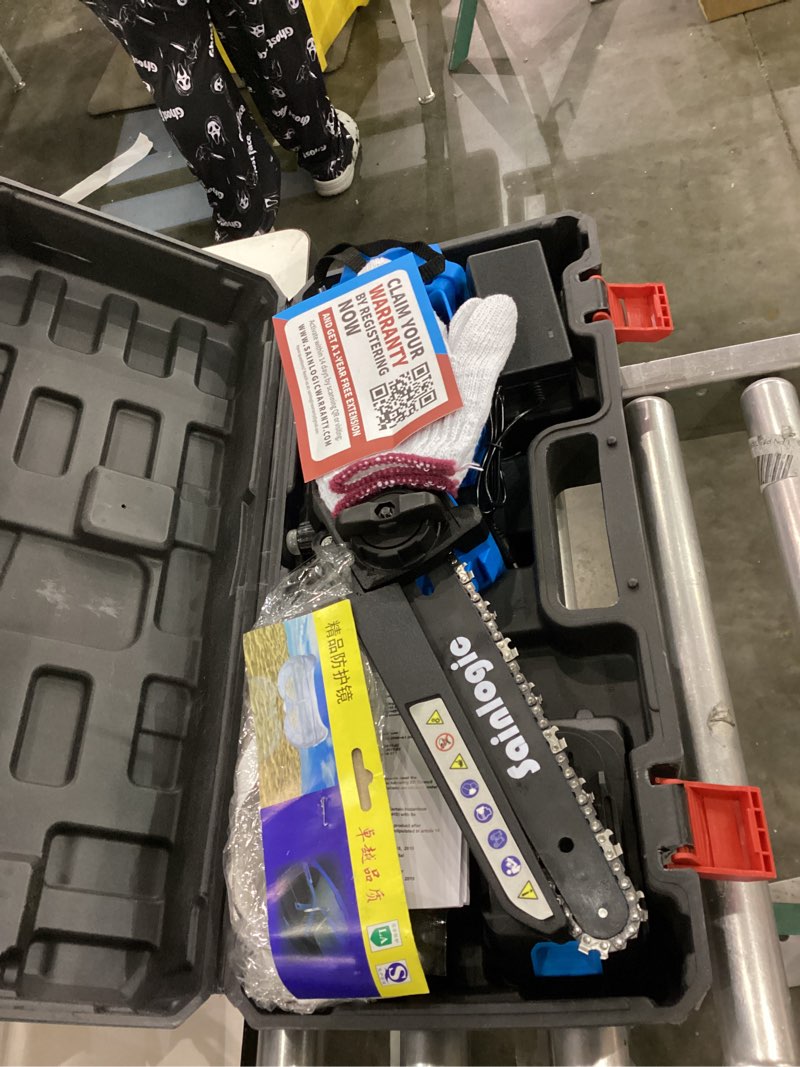 Condition photo showing As Is for Sainlogic Mini Chainsaw with Battery, Lightweight One Hand Chainsaw 8 Inch, Battery Chainsaw Electric One Hand Chainsaw with Battery Safety Lock