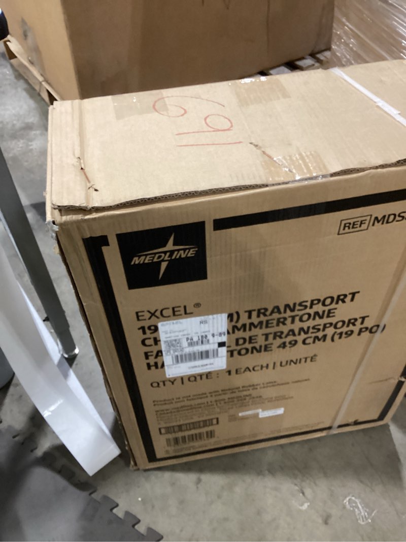 Condition photo showing New/Like New for Medline Durable Folding Steel Transport Wheelchair with Swing-Away Footrests, 19-Inch Seat Width, Black Frame, Black Upholstery