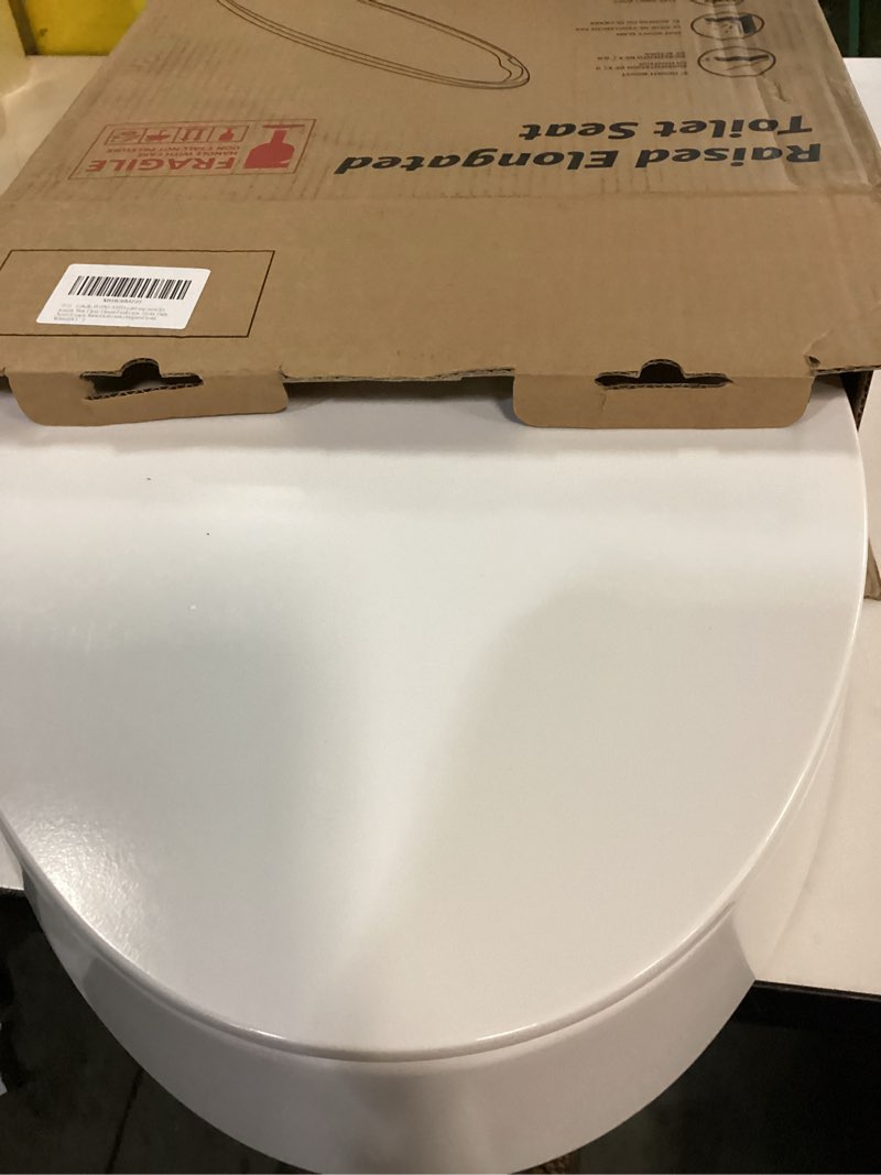 Condition photo showing As Is for ELONGATED toilet seat risers for seniors, Slow Close, Elevated toilet seat, Heavy Duty, Never Loosen, Raised toilet seat elongated bowl, White(18.5”)